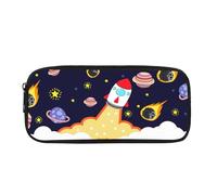 Yexignaon Astuccio per ragazzi e ragazze, astuccio per matite per bambini, borsa per il trasporto di penne, con cerniera, scatola portaoggetti da scrivania porta matite, Pianeti Razzo, Organizer per