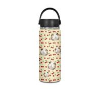 Yexignaon Borraccia Kawaii in acciaio inox con motivo porcellino d'India, 500 ml, per la scuola, a prova di perdite, da viaggio, con manico e coperchio, per bambini e ragazze
