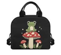 Yexignaon Contenitore per il pranzo nero con scomparto a forma di rana e funghi, borsa per il pranzo per bambini, a prova di perdite, isolata, con cinghia, per scuola, viaggi, picnic all'aperto