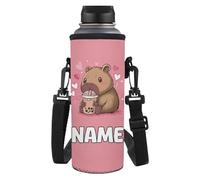 Yexignaon Portabottiglie per bambini con tracolla per bottiglie d'acqua isolate, Personalizzato Capybara Rosa
