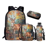 Yexignaon Zaino per bambini da 43,2 cm con portapranzo, set di 4 borse per la scuola elementare, set di forniture per il ritorno a scuola, zaino casual, Cervo, Zaini