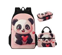 Yexignaon Zaino per la scuola con animali per ragazze e ragazzi con portapranzo, set da 3 pezzi, per scuola elementare, secondaria, escursionismo, zaino, Panda, Zaini