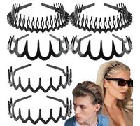 Yexueer 6 fasce per capelli a zig-zag, in plastica, ondulate, con dentini, accessori per donne, uomini, ragazze, versatili e nere brillanti