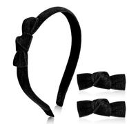 Yexueer Set di 3 fermagli per capelli con fiocco in velluto per ragazze, grazioso cerchietto con fiocco nero, mini fascia per capelli, forcine per capelli estetiche, accessori eleganti per donne (nero