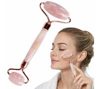 YEYE Made in Nature, rullo per massaggio facciale al quarzo rosa naturale, rullo per massaggio facciale, lifting, levigante, migliora la circolazione, elimina le rughe, per la cura quotidiana