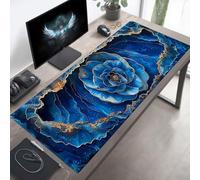 YEYUMEOZ Tappetino per Mouse Gaming Fiore, Tappetino Mouse Grande 1400x600x3mm, Idrorepellente Base in Gomma Antiscivolo Sottomano, XXL Mousepad Blu con Bordi Cuciti per Ufficio Gaming PjY9049 1-3