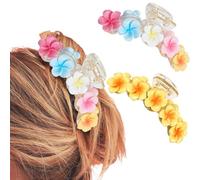 Yezhengui 2 fermagli per capelli da donna a forma di fiore hawaiano, spessi, per capelli lunghi, estivi, da spiaggia, accessori per capelli da donna (colorati + giallo)