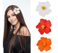 Yezhenzhen 3 fermagli per capelli da donna con fiori hawaiani, 8,9 cm, forcine per capelli con fiore bohémien, forcine per capelli hawaiane Plumeria per vacanze al mare (bianco, rosso, arancione)