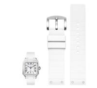 yeziu Cinturino in gomma per orologio Cartier Santos 100 con fibbia ad ardiglione(Whit1e)