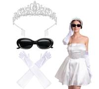 Yezmo Principessa Costume Accessori, Principessa Mia Accessori per Donne Ragazze Con Tiara Corona Occhiali Da Sole Guanti per Cosplay (Bianco)