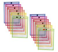 YFaith 12 Pezzi Cartellette Trasparenti, A4 Cancellabile Tasca Maniche Trasparenti, 35,5 × 25,5 cm, Resuable Dry Erase Pocket Riutilizzabile Tasche Pulite con 2 Penne, per Scuola, Ufficio, Casa