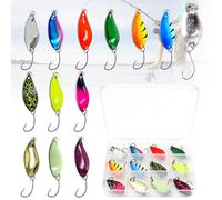 YFaith 12 Pezzi Esche Artificiali Spinning, Forma a Cucchiaio Colorata Esche Artificiali, 3,5 g Esche per la Pesca Alla Trota, con Scatola Trasparente, per Pesca Alla Trota, Salmone, Spigola