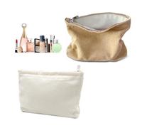YFaith Pochette Donna Trucco, 2 Pezzi, Beauty Case da Viaggio in Velluto a Coste, Colori Crema e Kaki, Porta Trucchi con Cerniera, Contiene Pennelli, Mini Borse da Toilette