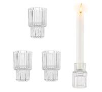 YFaith Portacandele Vetro, 4 Pezzi Porta Candele da Tavolo, Trasparente a Doppio Uso Candelabri Vetro, Strisce Verticali Candelabri Moderni, per Casa, Ristorante, Festa Matrimonio
