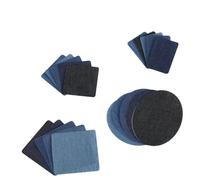 YFaith Toppa Termoadesiva per Tessuti, 20 Pezzi Toppe Adesive per Tessuti, 4 Forme Toppe Jeans Termoadesive Interne, Denim Tagliabile Termoadesivo con Kit Cucito per Riparare Jeans, Vestiti, Borse