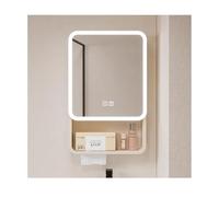 YFAURNDE Armadietto a specchio, Mobile Bagno Ante e Ripiano Aperto,Armadietto portaoggetti in alluminio spaziale/con illuminazione/design arrotondato/da parete/con foro for carta(50cm/19.6in)