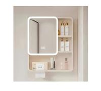 YFAURNDE Armadietto a specchio, Mobile Bagno Ante e Ripiano Aperto,Armadietto portaoggetti in alluminio spaziale/con illuminazione/design arrotondato/da parete/con foro for carta(70cm/27.5in)