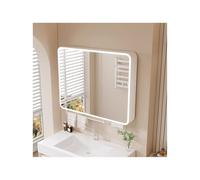 YFAURNDE Armadietto dei medicinali salvaspazio,pensile a specchio da bagno, Specchio argentato ad alta definizione/spazio di archiviazione/antiappannamento/illuminazione soffusa(White,60cm/23.6in)