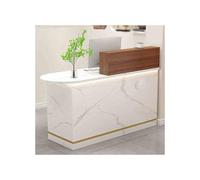 YFAURNDE Banco della reception,Piccola Reception, Reception Moderna,grande bancone della reception,Con cassetti, mobiletto portaoggetti, può essere utilizzato come banco da lavoro(White and wood,LEFT