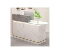YFAURNDE Banco della reception,Piccola Reception, Reception Moderna,grande bancone della reception,Con cassetti, mobiletto portaoggetti, può essere utilizzato come banco da lavoro(White and gray,RIGH