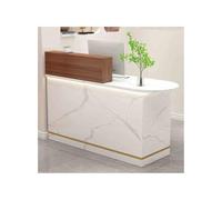 YFAURNDE Banco della reception,Piccola Reception, Reception Moderna,grande bancone della reception,Con cassetti, mobiletto portaoggetti, può essere utilizzato come banco da lavoro(White and wood,RIGH