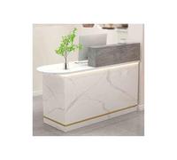 YFAURNDE Banco della reception,Piccola Reception, Reception Moderna,grande bancone della reception,Con cassetti, mobiletto portaoggetti, può essere utilizzato come banco da lavoro(White and gray,LEFT