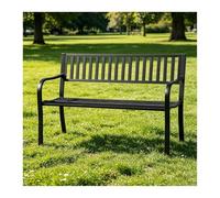 YFAURNDE Panche da Esterno, Panchina in Ferro da Esterno, Caratterizzato da una struttura a tubi in acciaio rinforzati, Adatto per giardini, parchi, cortili e portici.(Black,Flat back)