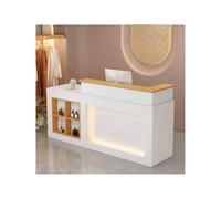 YFAURNDE Reception Moderna,Banco della reception,Può essere utilizzato per lo stoccaggio, la ristorazione/negozi di dolciumi/negozi di abbigliamento(Golden wood white,LEFT_100CM)