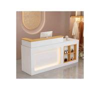 YFAURNDE Reception Moderna,Banco della reception,Può essere utilizzato per lo stoccaggio, la ristorazione/negozi di dolciumi/negozi di abbigliamento(Golden wood white,RIGHT_100CM)