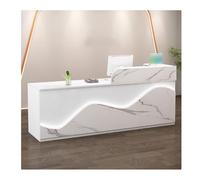 YFAURNDE Reception tavolo bancone, Bancone negozio, banchi di reception con cassetto della tastiera,Ampio spazio di archiviazione, luci a LED, adatto a una varietà di luoghi(White Marble,LEFT_130CM/5