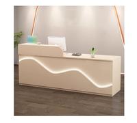 YFAURNDE Reception tavolo bancone, Bancone negozio, banchi di reception con cassetto della tastiera,Ampio spazio di archiviazione, luci a LED, adatto a una varietà di luoghi(Cream,LEFT_130CM/51.1IN)