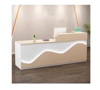 YFAURNDE Reception tavolo bancone, Bancone negozio, banchi di reception con cassetto della tastiera,Ampio spazio di archiviazione, luci a LED, adatto a una varietà di luoghi(Cream+White,LEFT_120CM/47