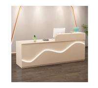 YFAURNDE Reception tavolo bancone, Bancone negozio, banchi di reception con cassetto della tastiera,Ampio spazio di archiviazione, luci a LED, adatto a una varietà di luoghi(Cream,RIGHT_130CM/51.1IN)