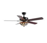 YFDGD Ventilatore Da Soffitto In Stile Tiffany Pale In Legno Chiaro Ventilatori Soggiorno Sala Da Pranzo Ventilatore Da 52 Pollici In Vetro Colorato Con Telecomando Retrò