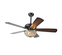 YFDGD Ventilatori Da Soffitto In Cristallo Da 52 Pollici Con Luci Classic Tiffany Iron More LED 3 Pale In Noce Intercambiabili