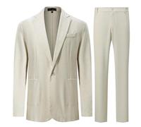 YFFUSHI Abito Classico Uomo Due Pezzi Lino Misto Un Bottone Estivo Casual, Beige, M