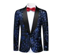 YFFUSHI Blazer da Uomo con Paillettes Giacca da Abito di Lusso Slim Fit Giacca da Smoking Scintillante Eleganti Festa, Blu, 2XL
