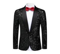 YFFUSHI Blazer da Uomo con Paillettes Giacca da Abito di Lusso Slim Fit Giacca da Smoking Scintillante Eleganti Festa, Nero, 2XL