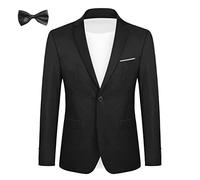 YFFUSHI Blazer Slim Fit da Uomo Abito Tinta Unita con 1 Bottone Giacca da Sposa Classica da Lavoro con Papillon