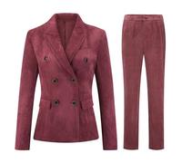 YFFUSHI - Completo da donna in 2 pezzi, in corduroy, tailleur con pantaloni, stile business, doppio petto, con blazer a maniche lunghe e pantaloni slim, Borgogna, XS