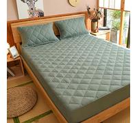 YFGY Lenzuolo con Angoli Elasticizzati Lenzuolo coprimaterasso Singolo Imbottito Impermeabile Verde Scuro, copriletto all-Inclusive coprimaterasso Antiscivolo 90x200 + 25cm