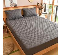 YFGY Lenzuolo sotto con Angoli Singolo Grigio Scuro, Lenzuolo Trapuntato Imbottito Impermeabile con Angoli, copriletto all-Inclusive coprimaterasso Antiscivolo 90x200 + 25cm