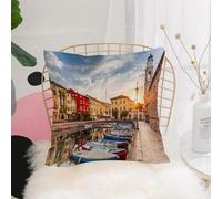 YFHJV Copricuscino Quadrato Decorativo, federe cuscini divano libreria decorativi soggiorno camera da letto,Porto sul lago di Garda,40x40 cm