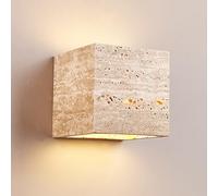 YFMYY Applique da parete in travertino giallo for esterni/interni, lampada da parete in pietra impermeabile IP65 for esterni, paralume in marmo naturale apparecchi di illuminazione(Square)