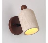 YFMYY Modern Yellow Travertine Wall Sconce, 3.9" Wabi Sabi Marble Wall Sconce With Adjustable Natural Stone Lampshade & Wood Base, Art Deco Wall Light For Living Room Bedroom Bedside(Walnut color)