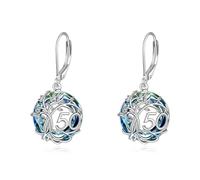 YFN 50° compleanno Orecchini in argento 925 Albero della vita Orecchini a penzoloni in cristallo blu Gioielli di compleanno per donne