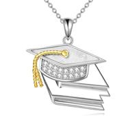 YFN Cappello per la cerimonia di laurea, collana in argento Sterling, libro laurea, regalo per donne e uomini, Normal, Argento sterling, Nessuna pietra preziosa
