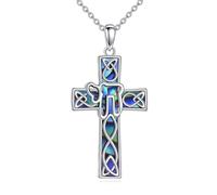 YFN Chai Collana in argento sterling 925 con ciondolo a forma di croce celtica, abalone, conchiglia ebraica, idea regalo per uomo e donna