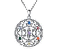 YFN Collana 7 Chakra Argento Sterling Ciondolo Fiore della Vita Gioielli Yoga Spirituale Regalo per Donna Bambina Uomo