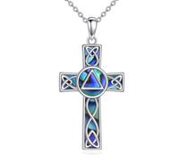 YFN Collana a croce celtica in argento sterling con ciondolo a forma di croce religiosa abalone ciotola gioielli cristiani regali per uomo donna, Normal, Argento sterling, Nessuna pietra preziosa
